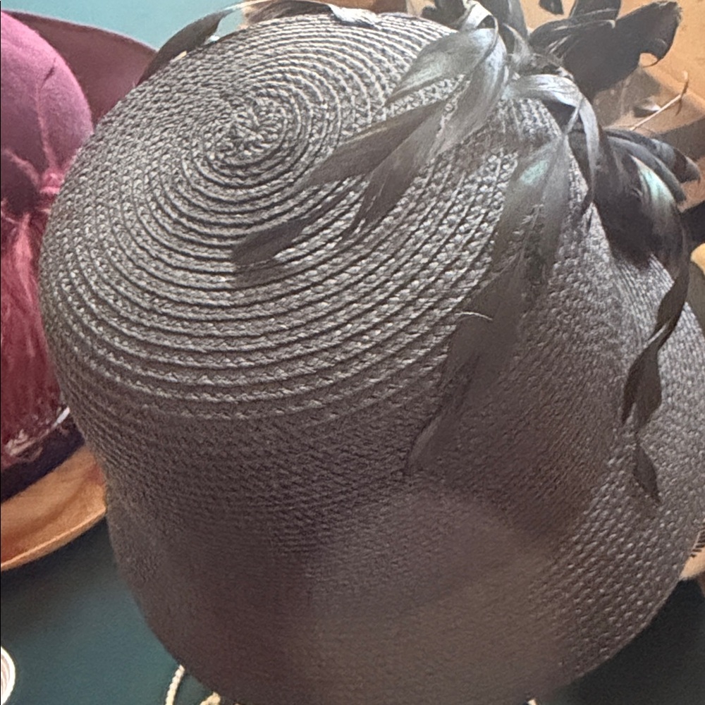 August Hats Black Feathered Women's Hat Cloche Summer - Picture 3 of 4